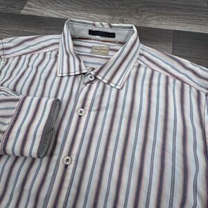 Tommy Bahama Mens Shirt Large White Long Sleeve‎ Button Down Cotton Cream Aztec